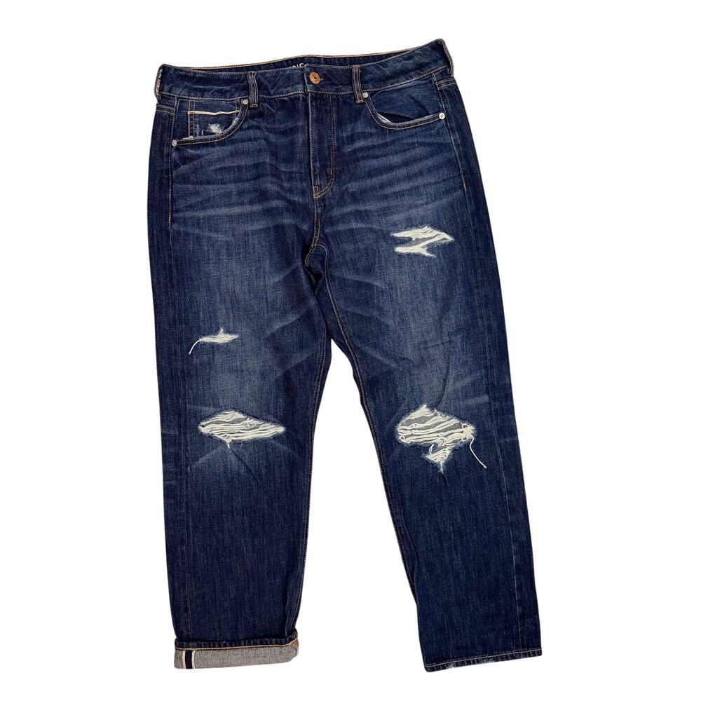 American Eagle Outfitters Dark Wash Jeans Tomboy Selvedge Denim 14 Distressed